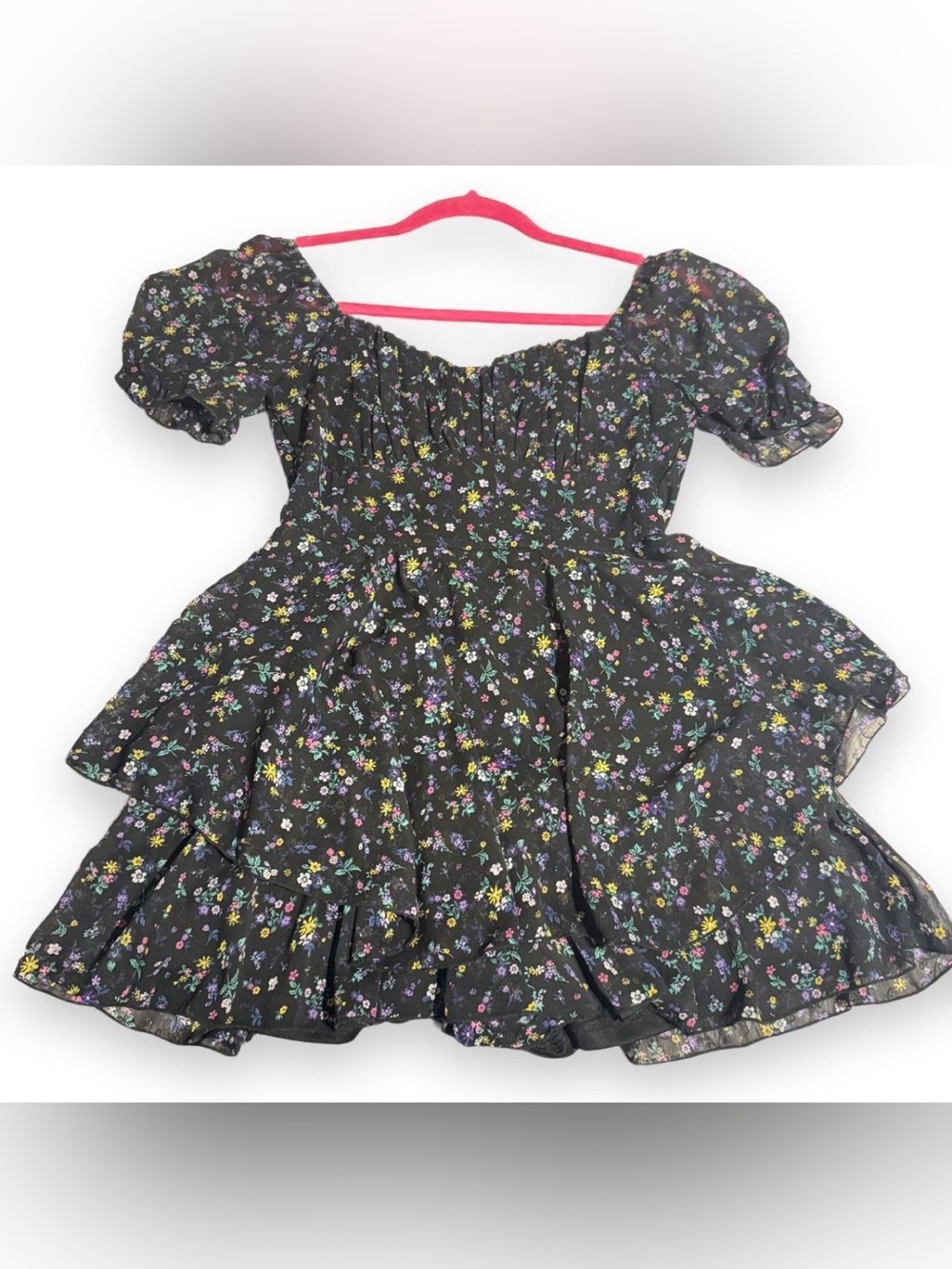 Black Floral Puff-Sleeve Romper